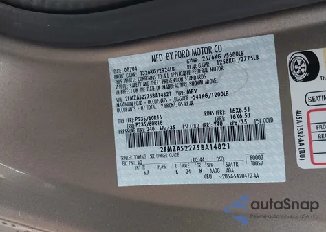 2005 Ford Freestar Sel из США, поврежденный, VIN 2FMZA52275BA14821